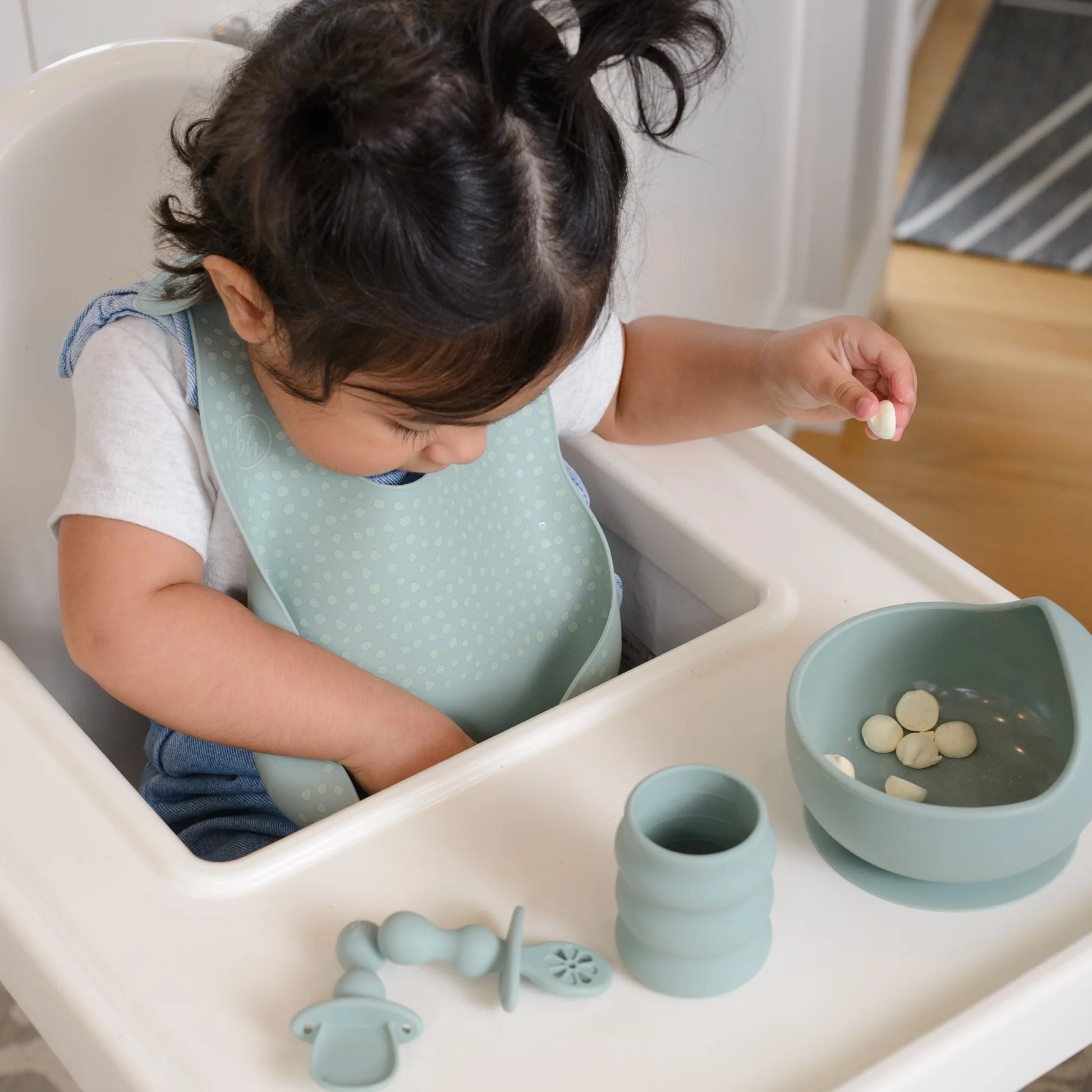 5-Piece Baby-Led Weaning Silicone Tableware, Infants and Toddlers, Sage Green