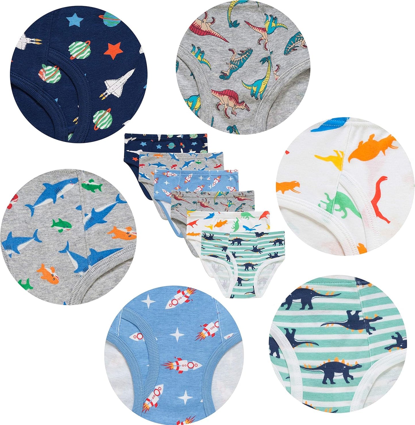 Little Boys Sharks Briefs Toddler Kids Truck Cars Underwear Soft Cotton Airplane Undies (Pack of 6)