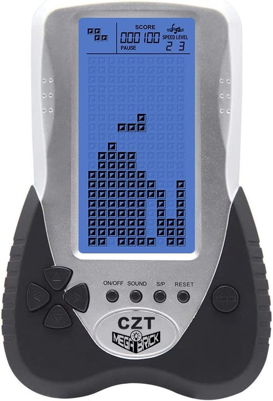 Retro Brick Game Console Big Blue Backlight Screen Built-In 23 Games Tank Battle/Racing Can Plug Headphone Nostalgic Puzzle Pocket Handheld Porable Machine Children'S Toys (Black)