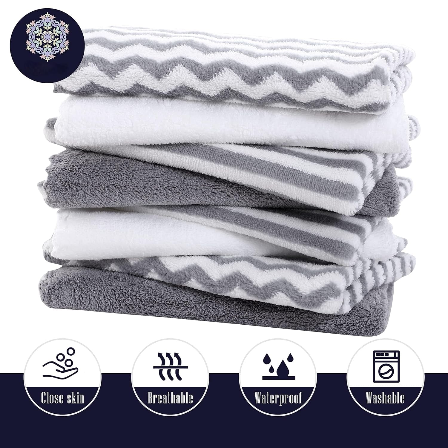 8 Pack Super Soft Baby Burp Cloths, Baby Washcloths, Ultra Absorbent Large Newborn Burping Cloth for Boy and Girl, Milk Spit up Rags, Unisex for Baby Sensitive Skin, Grey and White, 16 × 12 Inch