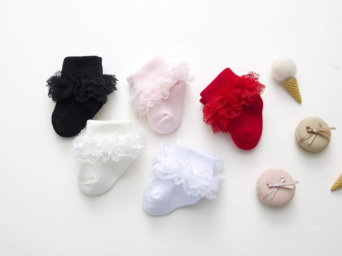 Baby-Girls Eyelet Turn Cuff Ruffle Lace Socks Triple Lace Dressy Socks Newborn/Infants/Toddlers 3/5 Pairs