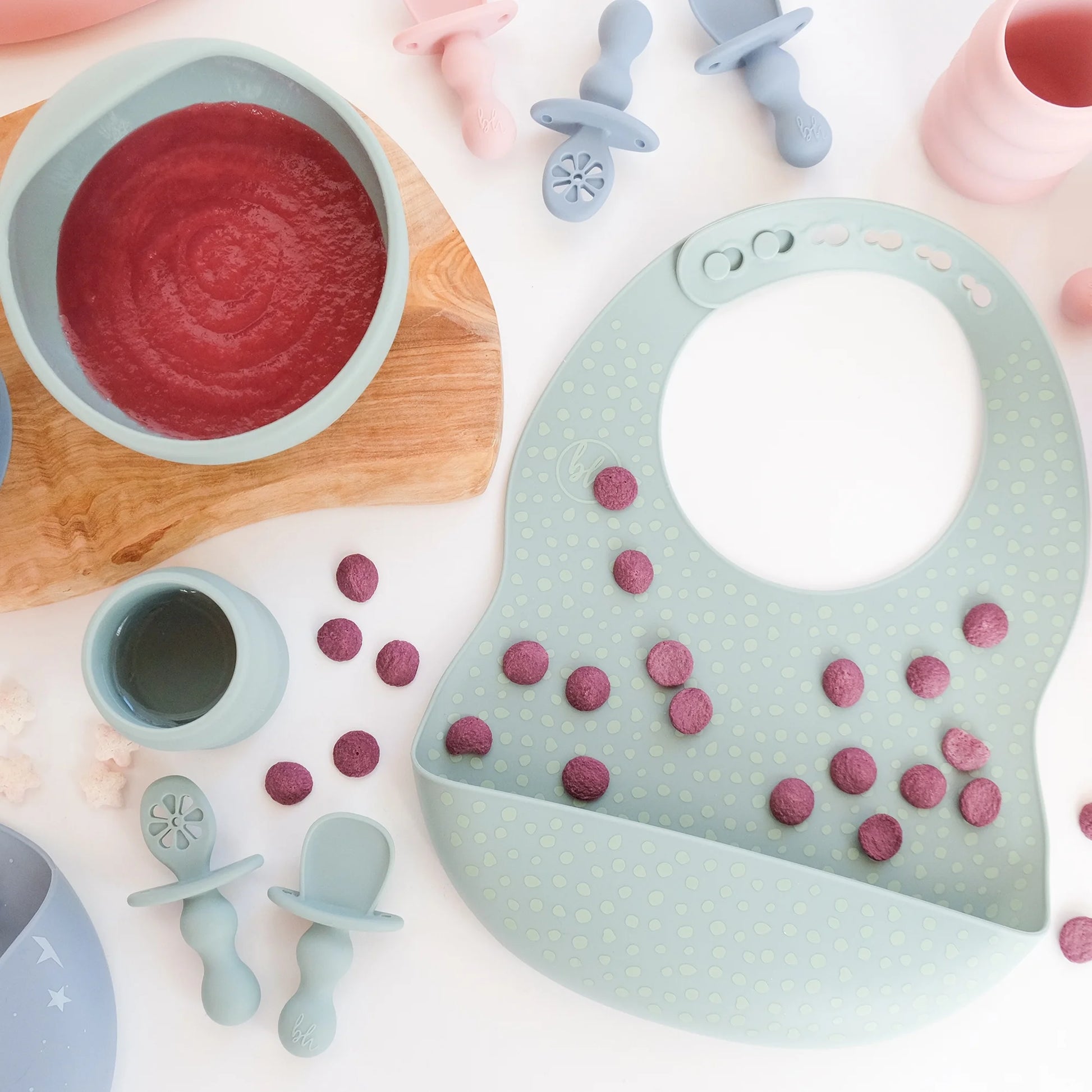 5-Piece Baby-Led Weaning Silicone Tableware, Infants and Toddlers, Sage Green