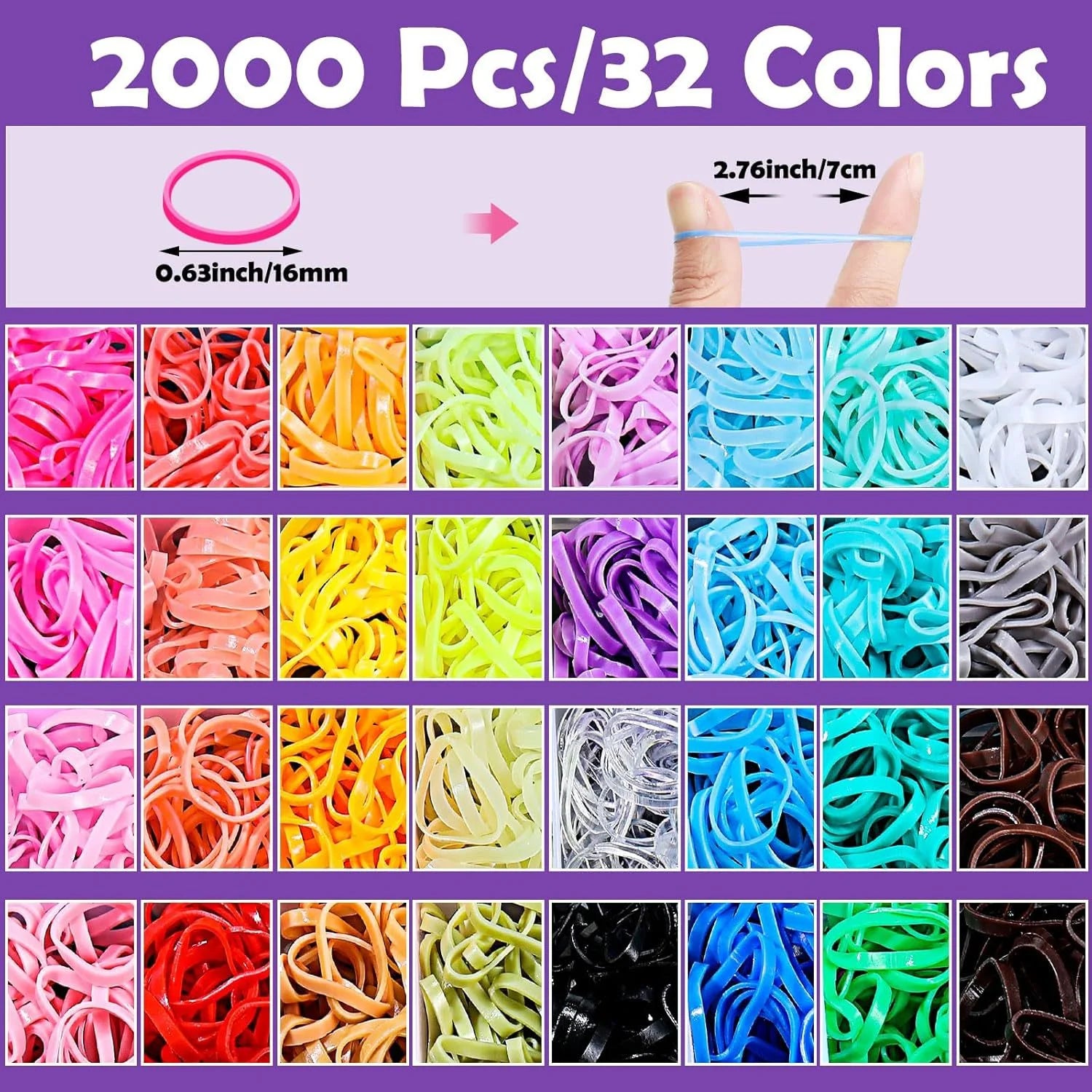 32 Colors Hair Rubber Bands with Tail Hair Tools and Hair Clips, 2016 Pcs Elastic Small Hair Ties, Hair Accessories