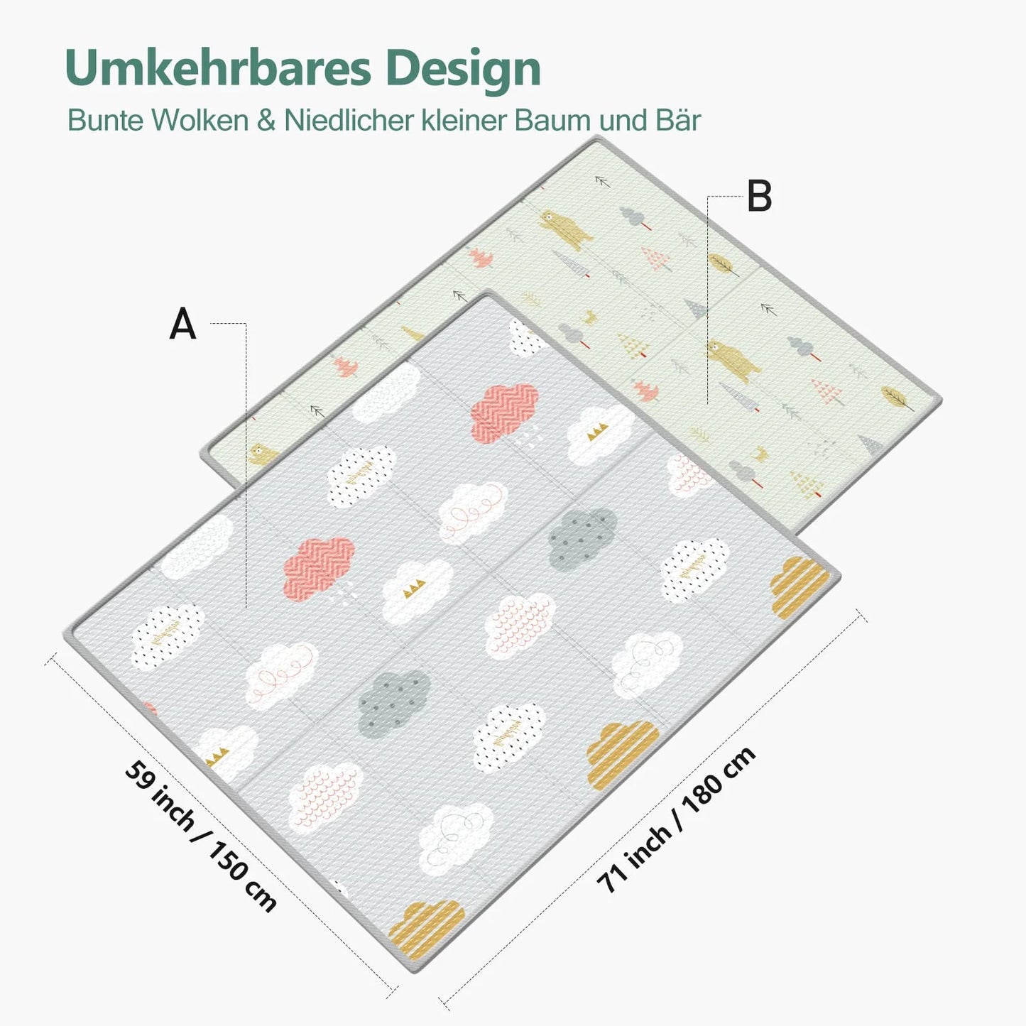 71X59Inch Play Mat for Baby, Crawling Mat for Infants Toddlers Kids,Foldable Kids Play Mat,Waterproof Crawling Mat