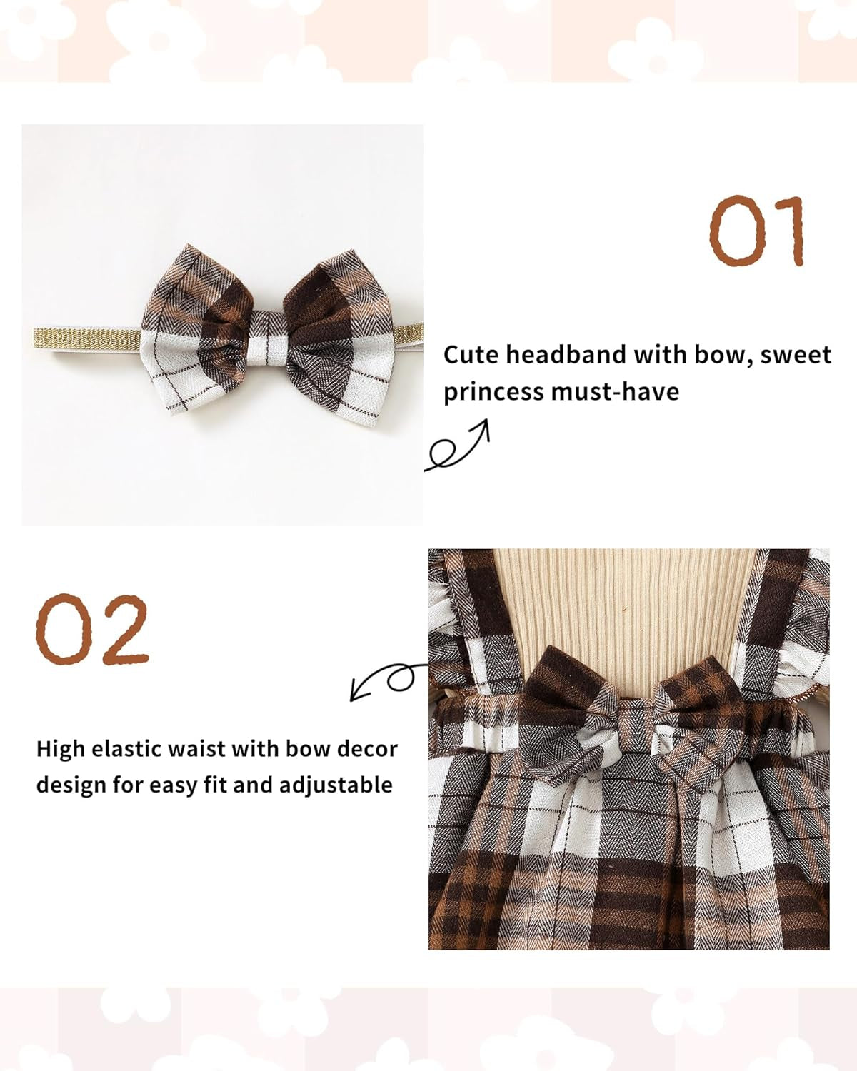 Baby Girl Winter Clothes Toddler Girl Spring Outfit Long Sleeve Ruffle Romper Suspender Skirt Headband Set