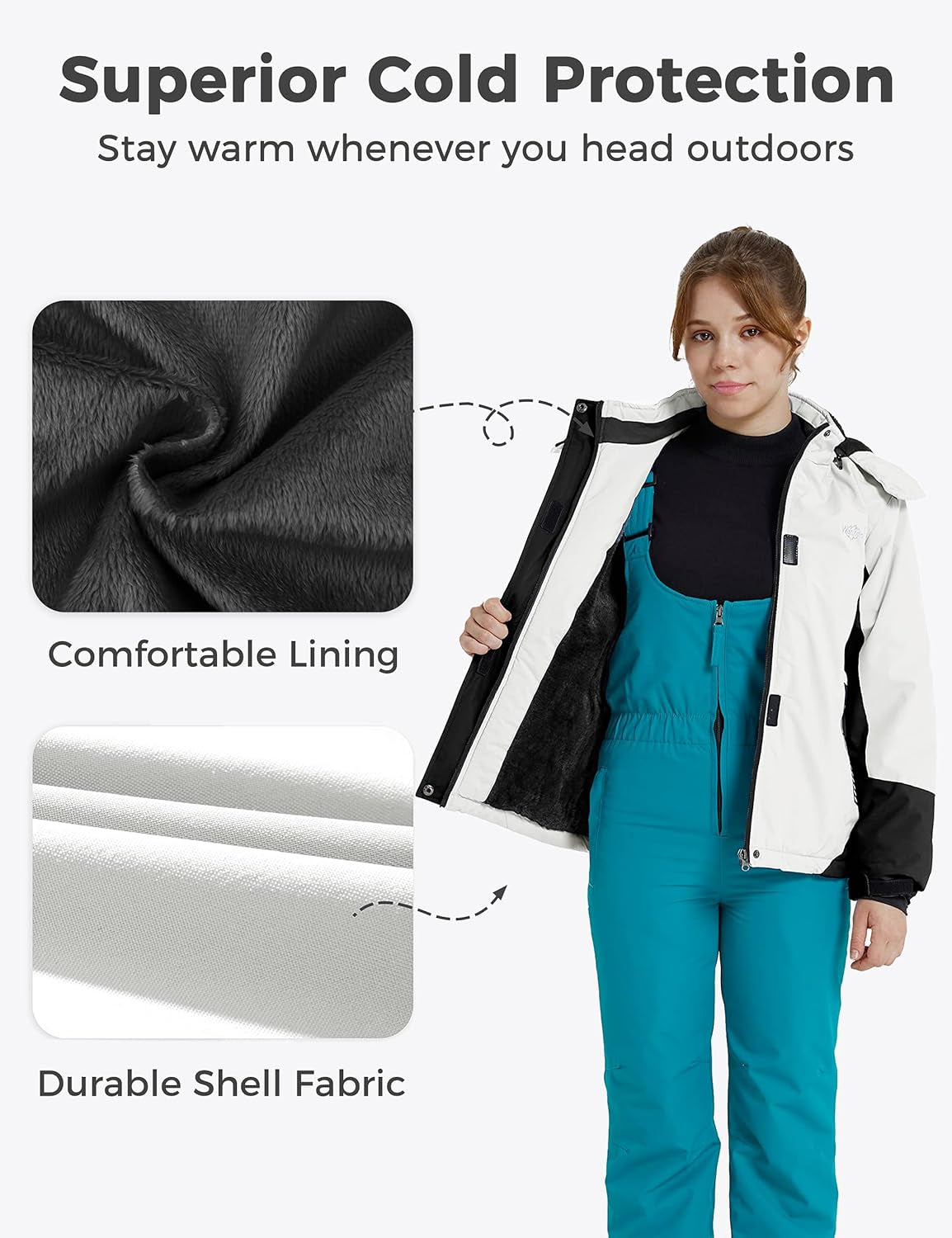 Girls' Waterproof Winter Coat Fleece Ski Jacket Hooded Snow Coat Warm Raincoat Outerwear