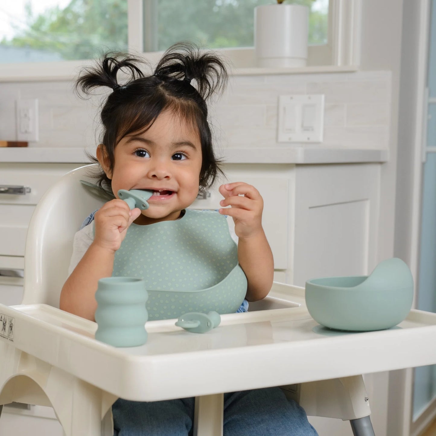 5-Piece Baby-Led Weaning Silicone Tableware, Infants and Toddlers, Sage Green