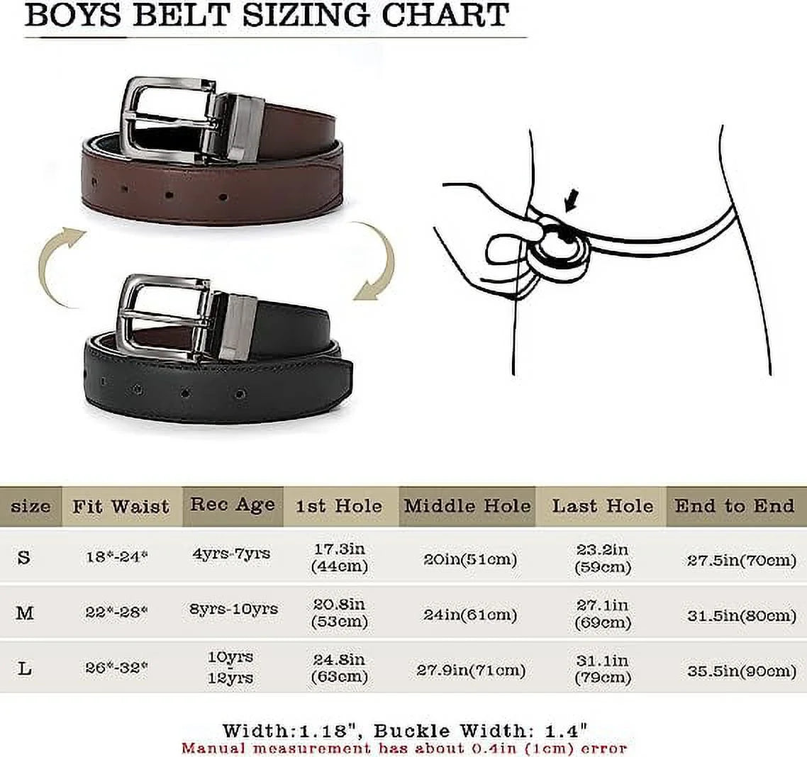Kids Reversible Belt - Durable PU Leather Belts for Boys and Girls