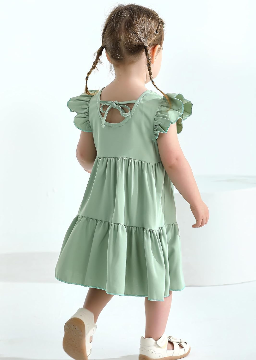 Toddler Baby Girl Boho Dress Linen Ruffle Sleeveless Casual Dress Kids Solid Floral Summer Beach Sundress