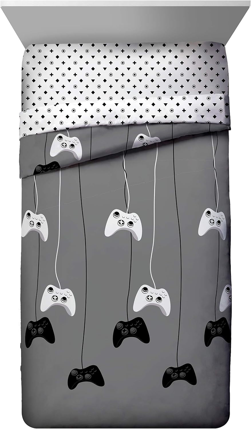 Game on 4 Piece Twin Bed Set - Includes Reversible Comforter & Sheet Set - Bedding Features Video Game Contoller - Super Soft Fade Resistant Microfiber