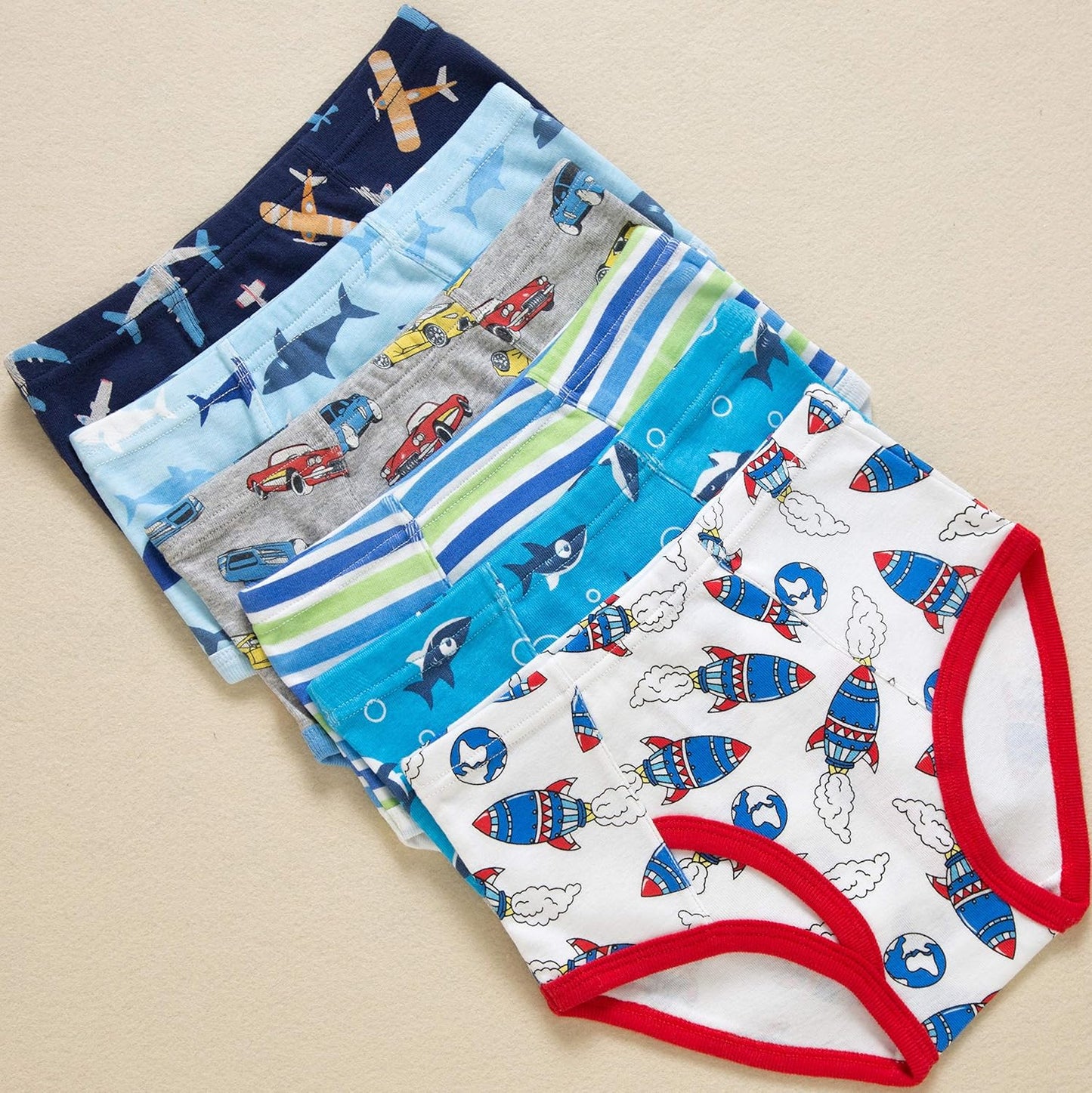 Little Boys Sharks Briefs Toddler Kids Truck Cars Underwear Soft Cotton Airplane Undies (Pack of 6)