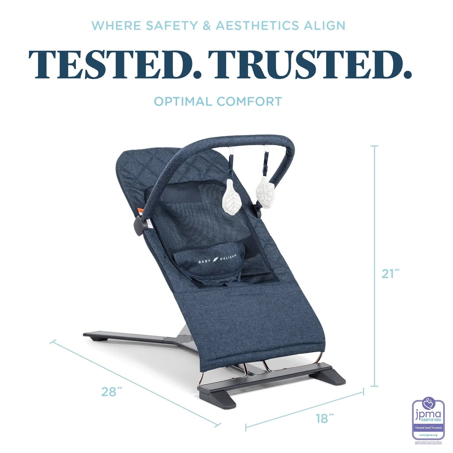 Alpine Deluxe Portable Baby Bouncer, for Infants 0-6 Months, Quilted Indigo