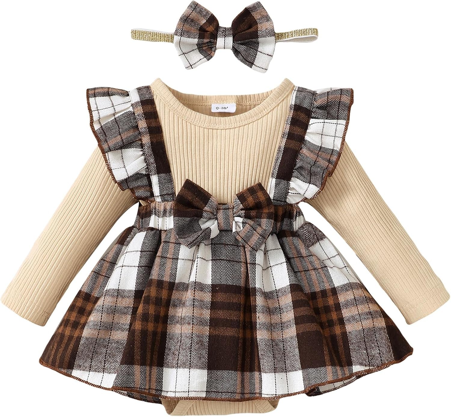 Baby Girl Winter Clothes Toddler Girl Spring Outfit Long Sleeve Ruffle Romper Suspender Skirt Headband Set