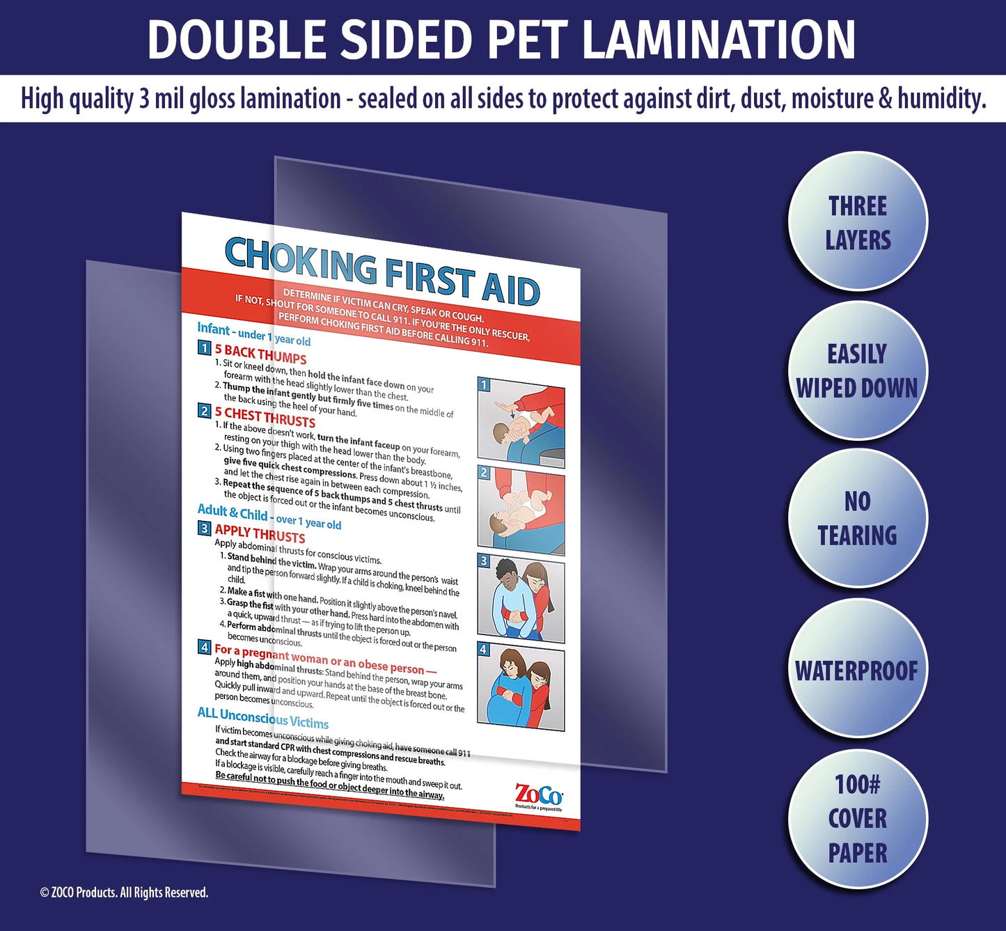 : Heimlich Maneuver / Choking First Aid Poster - Laminated, 17 X 22 In.
