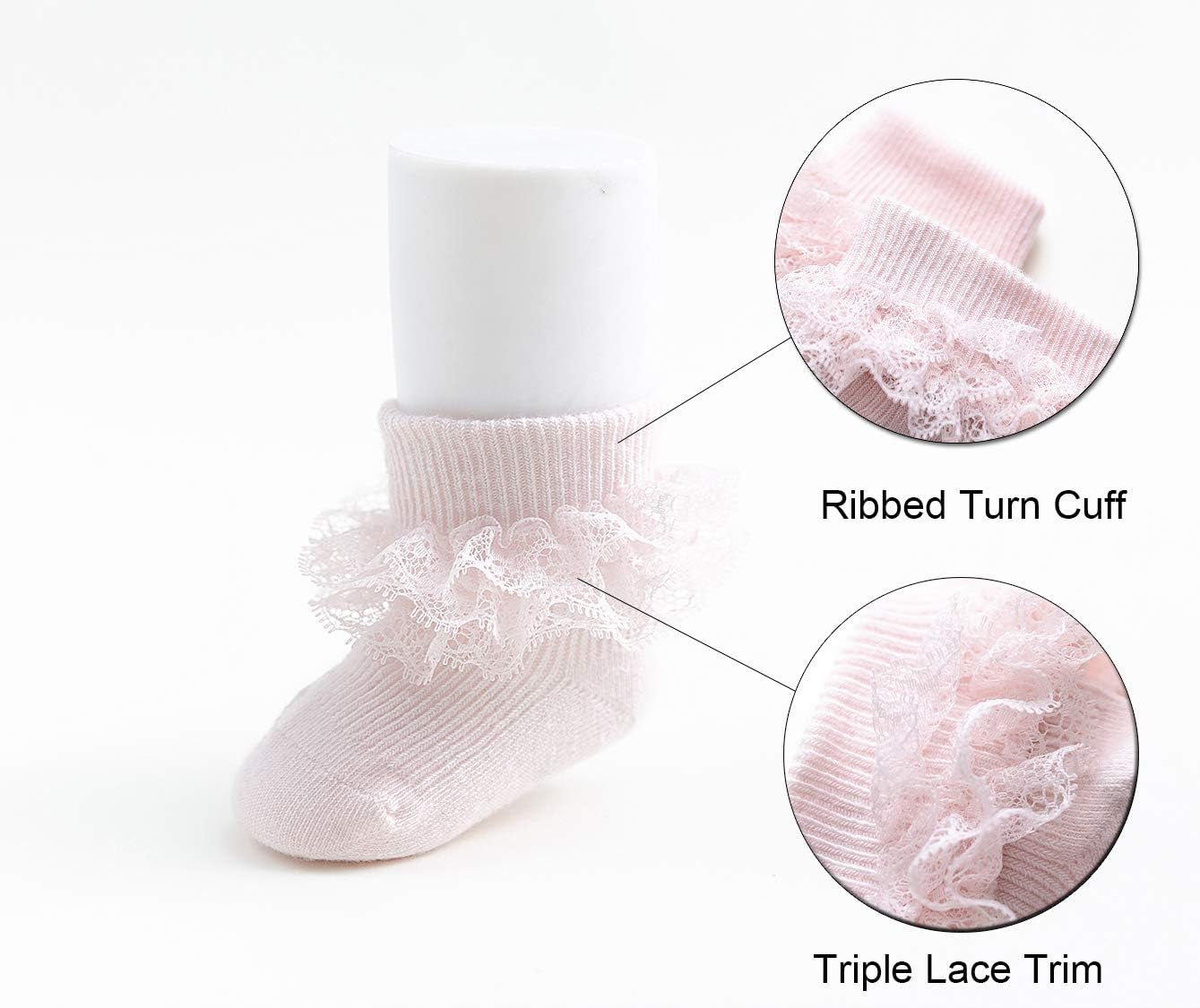 Baby-Girls Eyelet Turn Cuff Ruffle Lace Socks Triple Lace Dressy Socks Newborn/Infants/Toddlers 3/5 Pairs