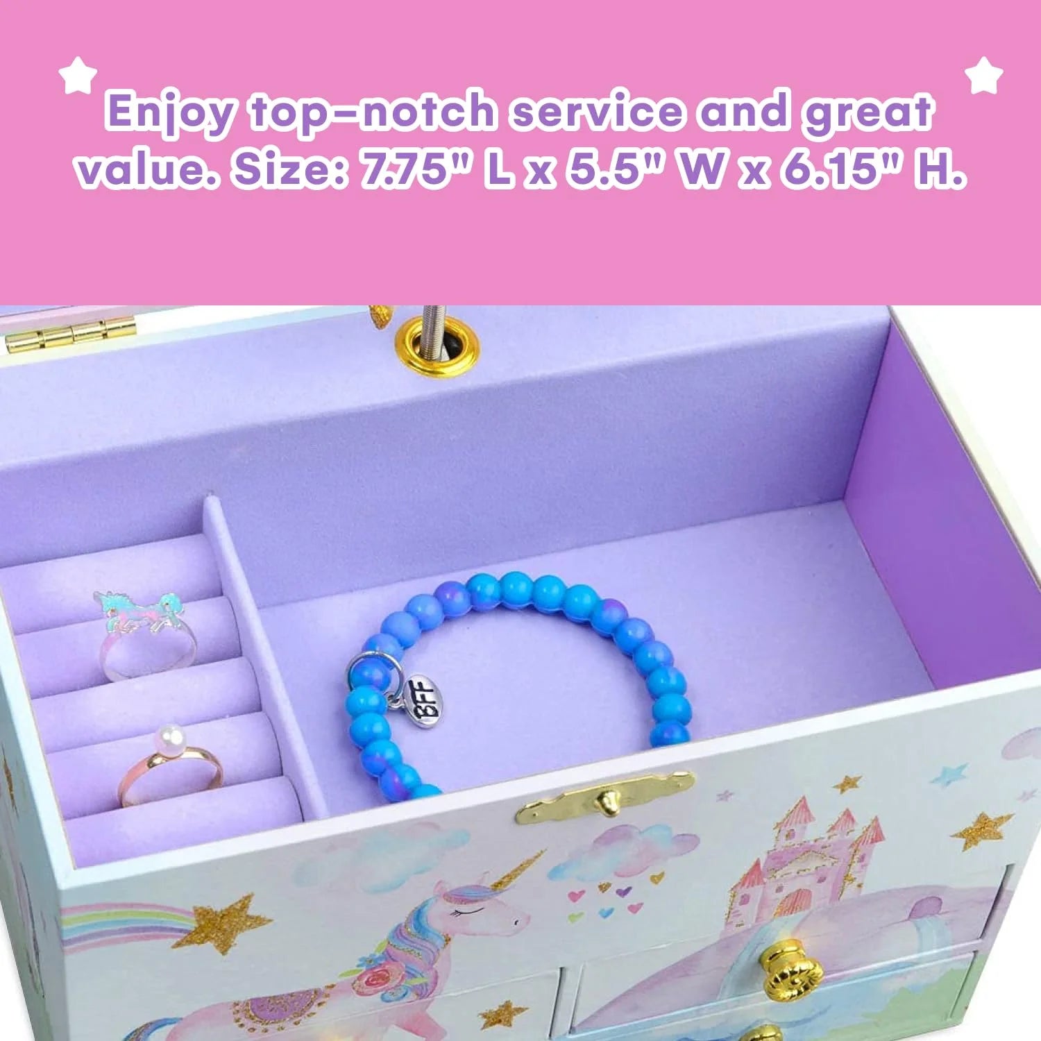 Musical Jewelry Box for Girls with 4 Pullout Drawer - Party Unicorn Jewelry Box, Beautiful Dreamer Tune & Unicorn Doll, Great Unicorn Gifts for Girls & Jewelry Storage Box