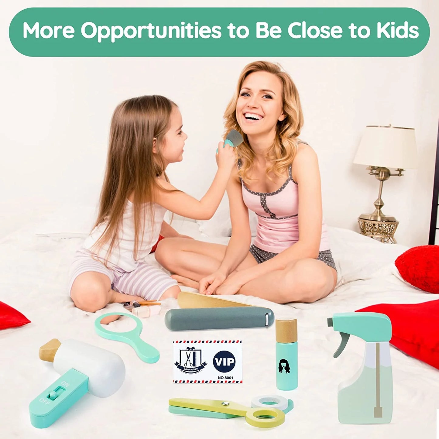 Kids Hair Salon Playset, Wooden Makeup Toy Set, Hair Styling Toys for Girls, Kids Shaving Kit for Boys, Kids Barber Playset, Gifts for 3 4 5 Year Old Girls Boys (18 PCS)