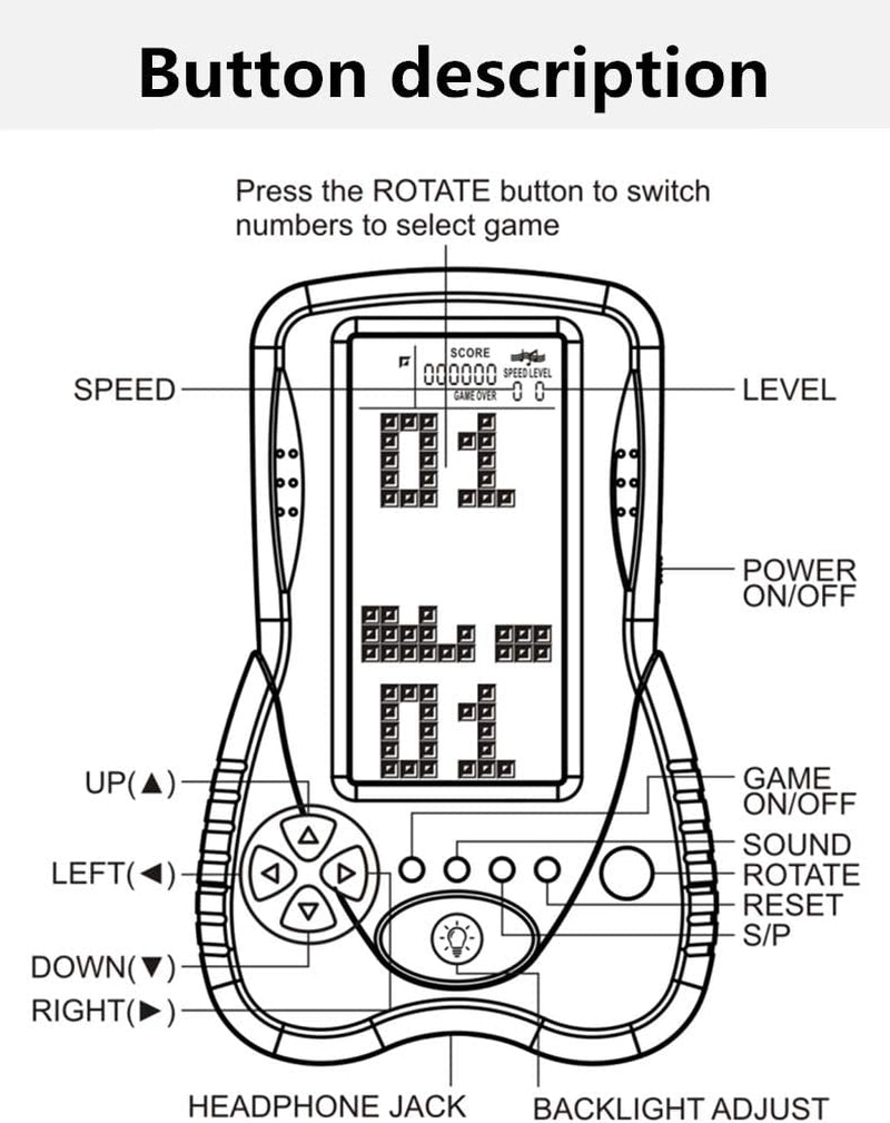 Retro Brick Game Console Big Blue Backlight Screen Built-In 23 Games Tank Battle/Racing Can Plug Headphone Nostalgic Puzzle Pocket Handheld Porable Machine Children'S Toys (Black)