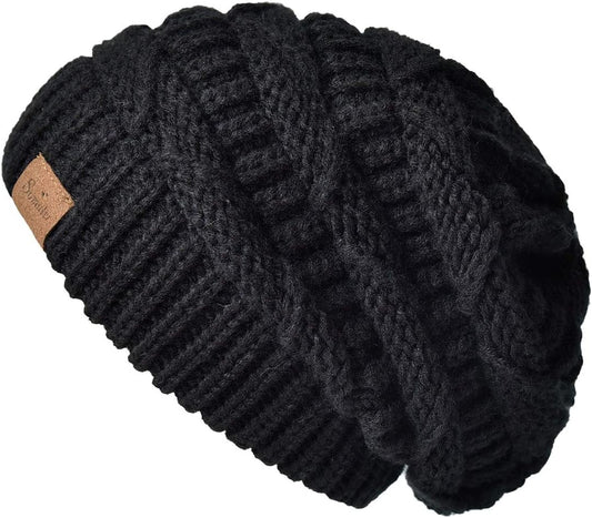Womens Knit Slouchy Beanie Hat,Trendy Chunky Cable Knit Beanie,Oversized Winter Hats for Women