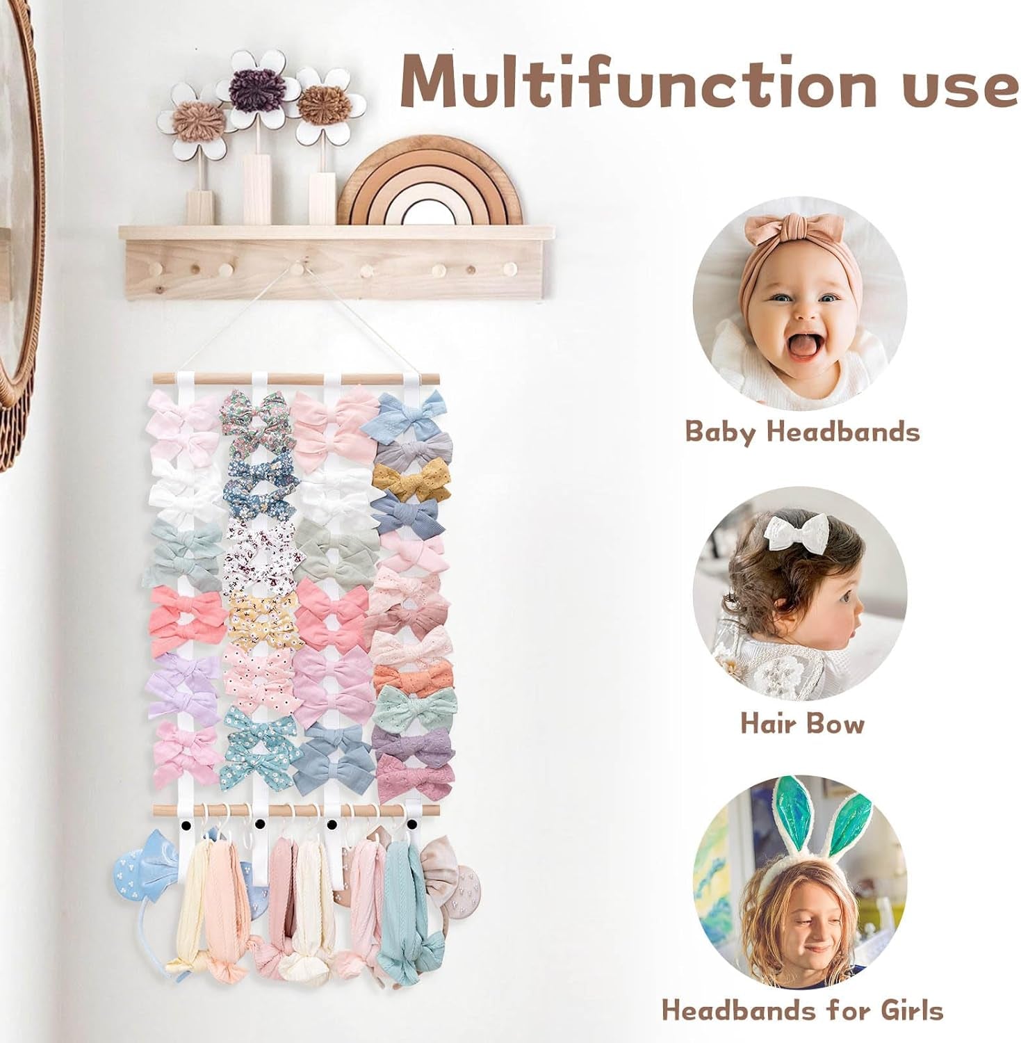 Hair Bow Holder Organizer for Girls，Hair Clips Headband Organizer Storage Wall Hanging Home Decor for Girls Room