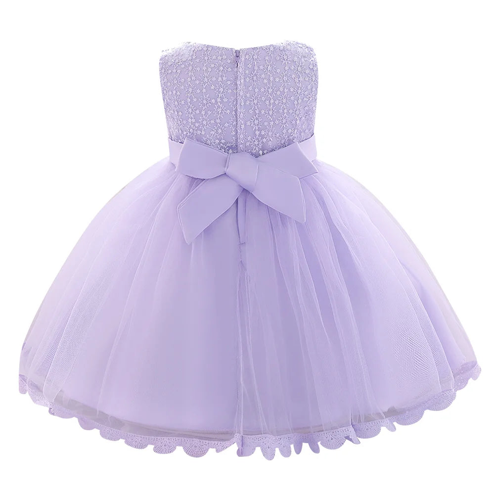 Baby Girl Flower Dress Sleeveless Lace Bowknot Princess Tulle Tutu Bridesmaid Wedding Baptism Birthday Party Prom Gown 9-12 Months Purple