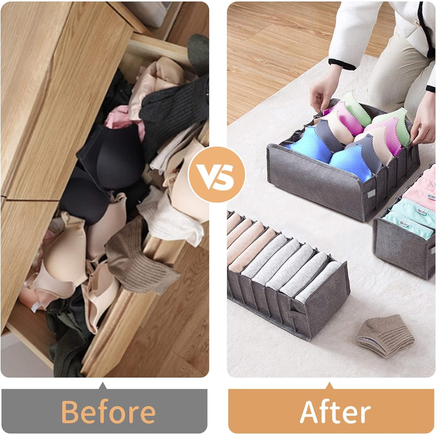 4 Pack Underwear and Bra Organizers, Foldable Closet Drawer Organizer, Grey