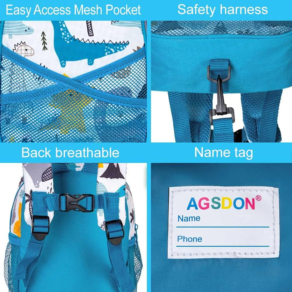 Toddler Backpack with Leash, 9.5" Baby Dinosaur Safety Leashes Removable Tether Bookbag