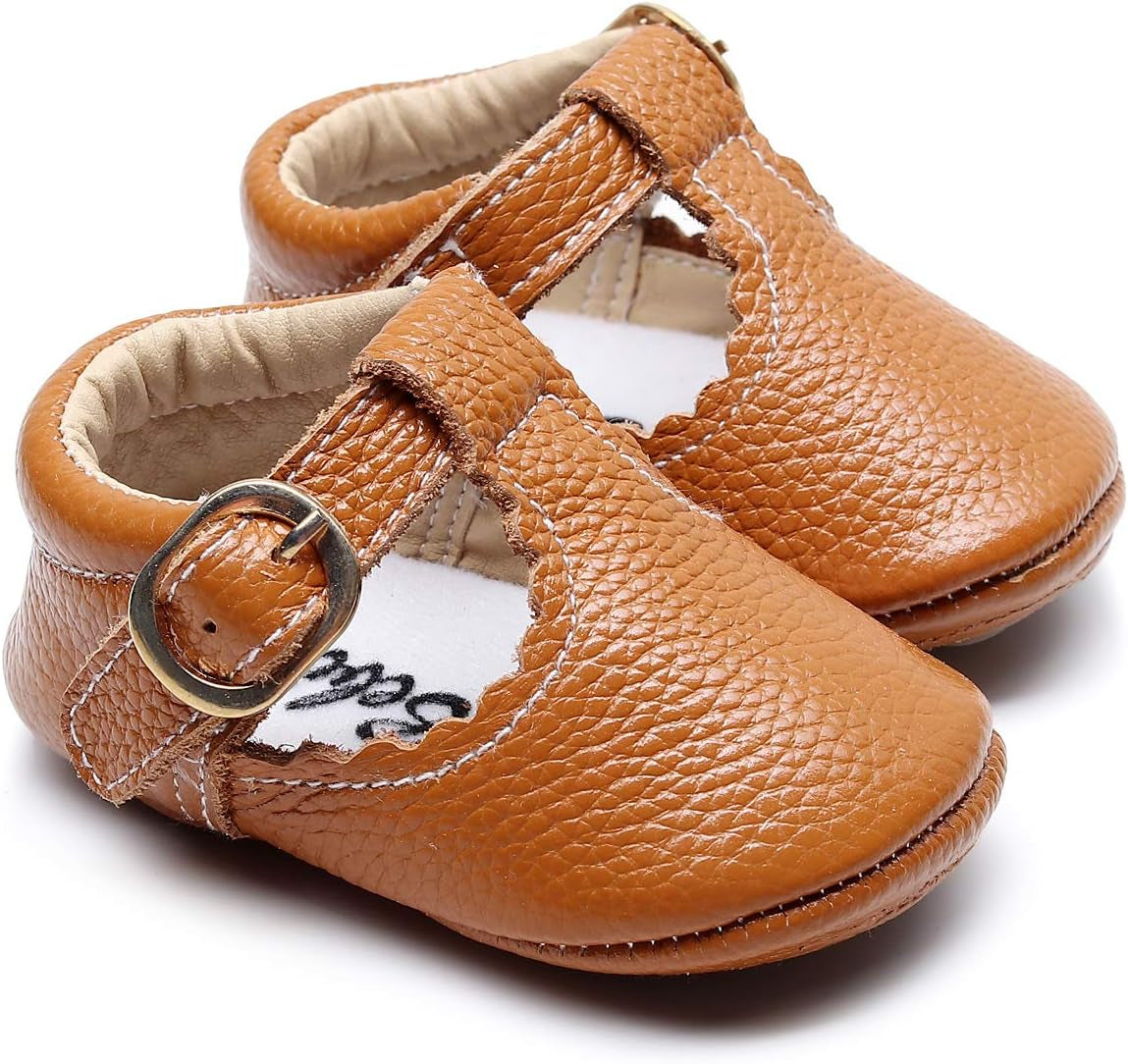 Leather Baby Shoes Baby Girls Mary Jane Flats Leopard Toddler Princess Dress Shoes T-Strap Hard Sole Anti-Slip Boys Girls Moccasins for 0-24 Months Infants Babies Toddlers