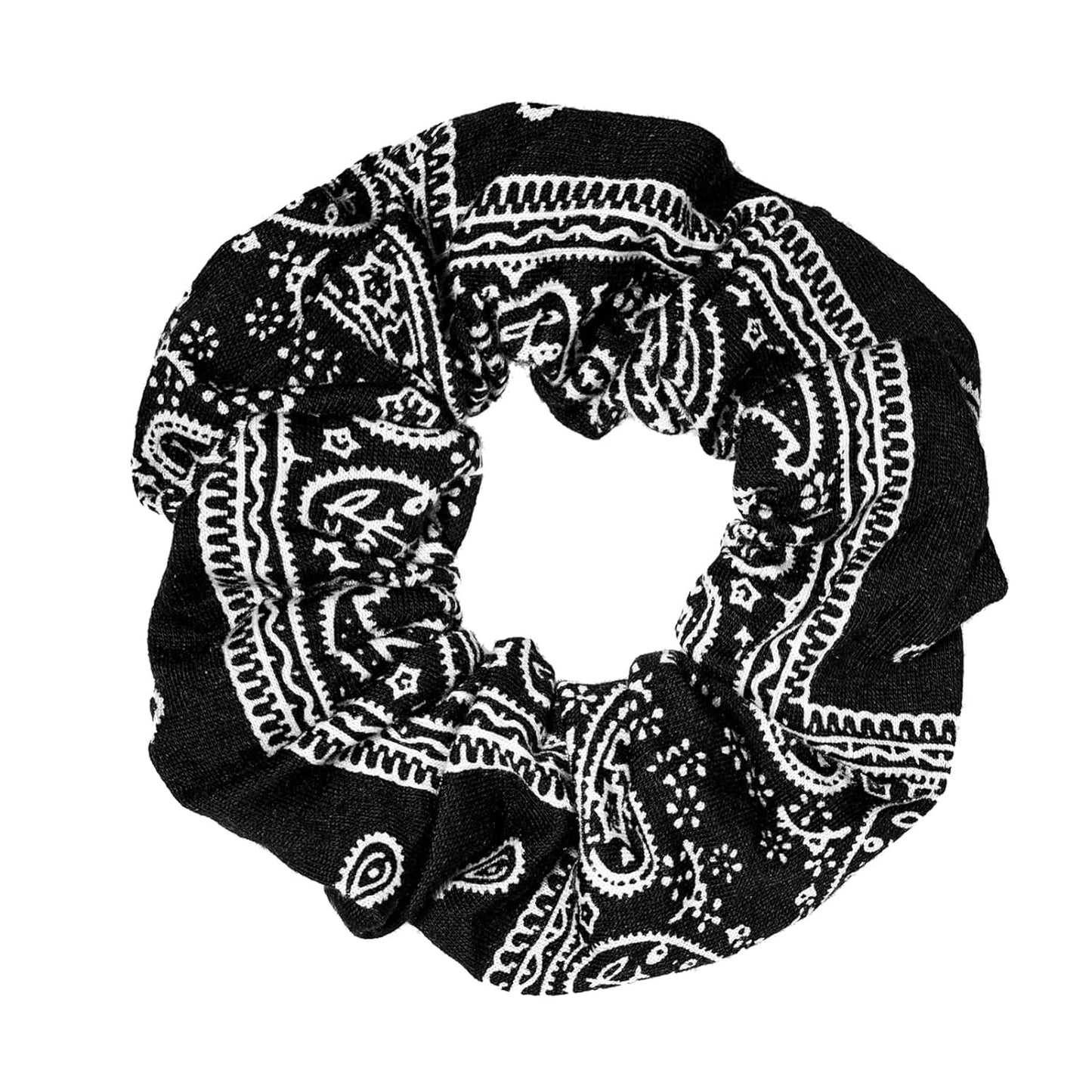 Women Cotton Bandana Print Hair Ties, Paisley, 5 Ct