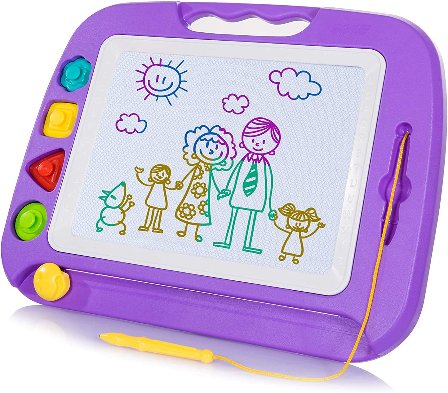 Large Magnetic Drawing Board - 4 Colors 16×13In Writing Painting Doodle Pad with 4 Stamps for Toddlers, Learning Educational Toy Etch Sketch Gift for 36+ Month Kids Girls Boys, Purple