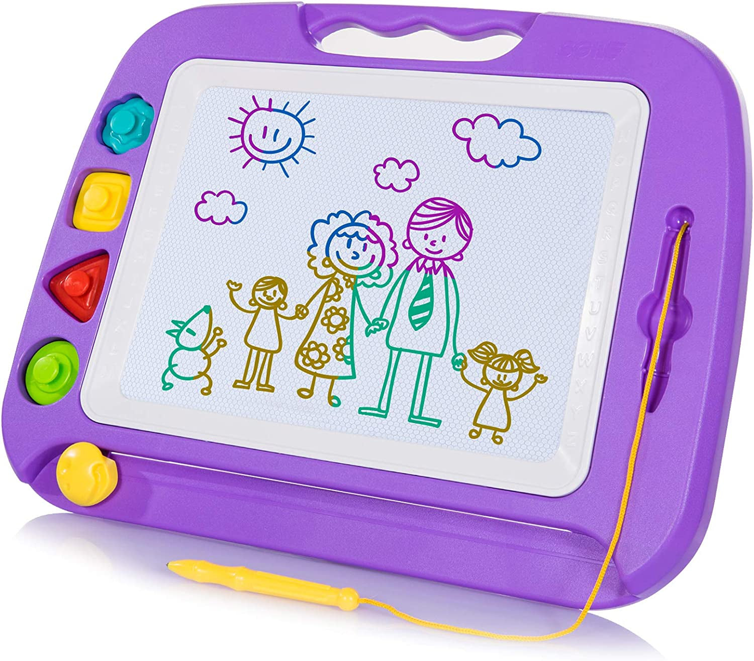 Large Magnetic Drawing Board - 4 Colors 16×13In Writing Painting Doodle Pad with 4 Stamps for Toddlers, Learning Educational Toy Etch Sketch Gift for 36+ Month Kids Girls Boys, Purple