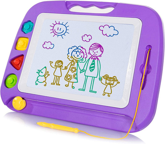 Large Magnetic Drawing Board - 4 Colors 16×13In Writing Painting Doodle Pad with 4 Stamps for Toddlers, Learning Educational Toy Etch Sketch Gift for 36+ Month Kids Girls Boys, Purple