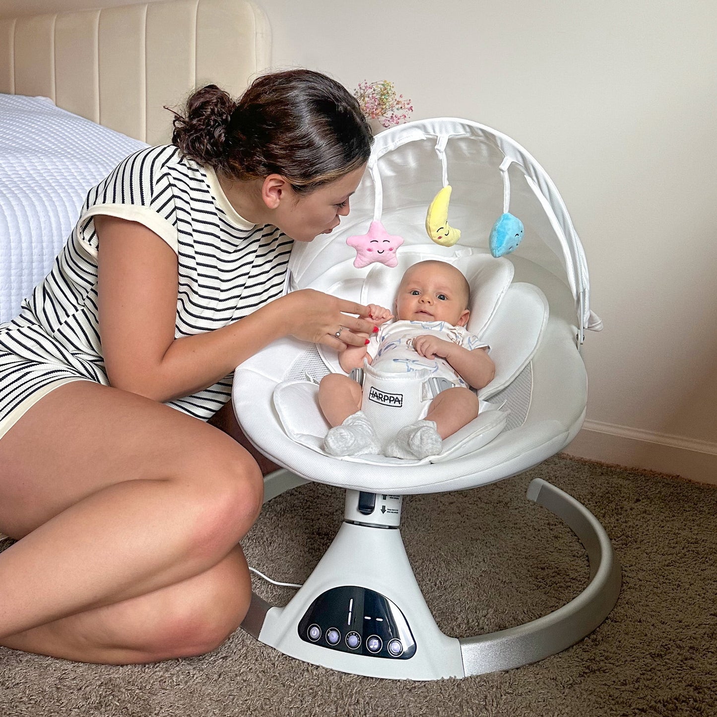 Electric Baby Swing for Infants with Bluetooth Music, 5 Sway Speed, Remote Control, White