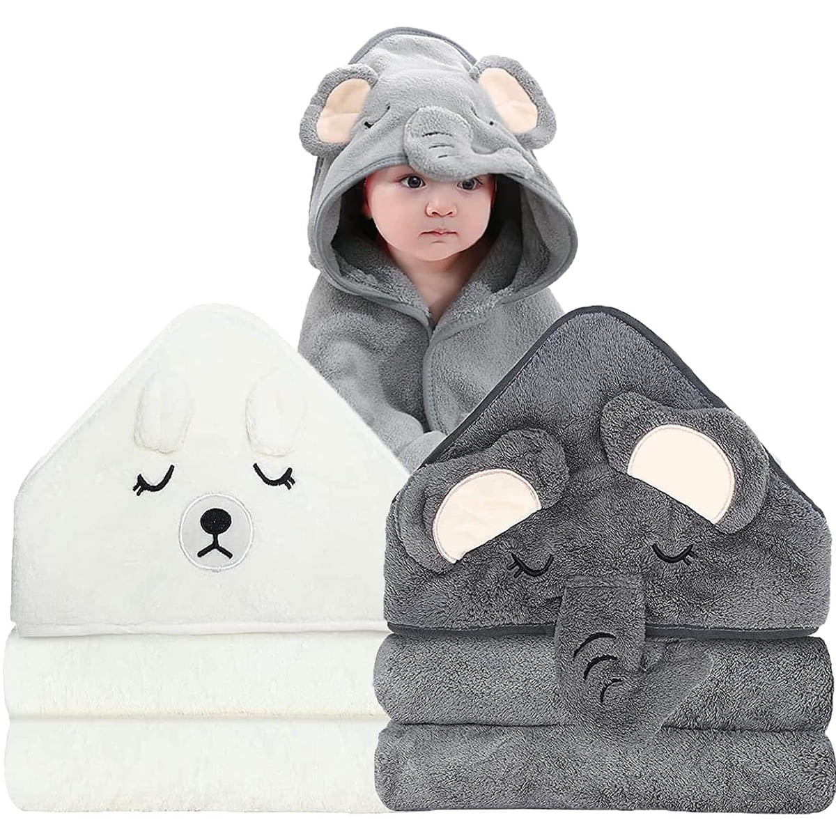 IFCOW 2Pcs Baby Hooded Towels Soft Cotton Baby Bath Towel ，31.5 X 31.5" Ultra Absorbent Towel for Newborn Toddler Infants Babie Gifts