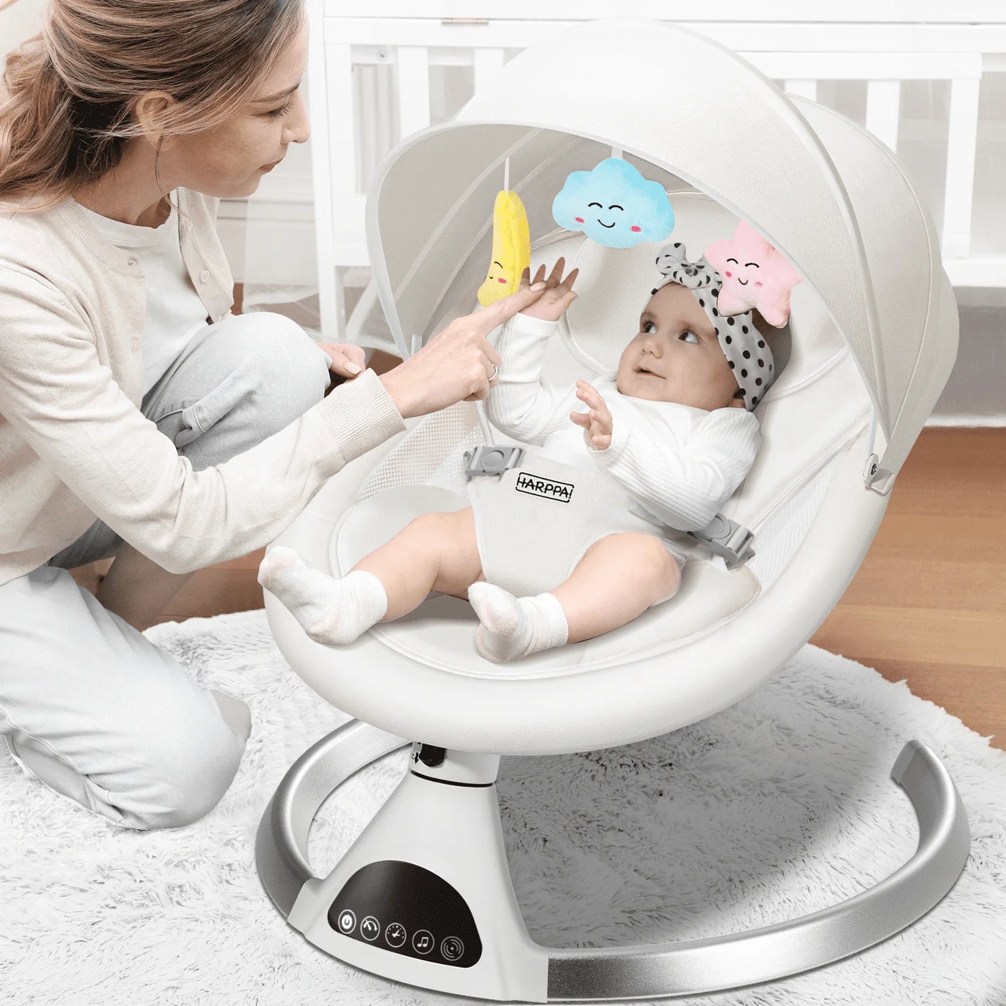 Electric Baby Swing for Infants with Bluetooth Music, 5 Sway Speed, Remote Control, White