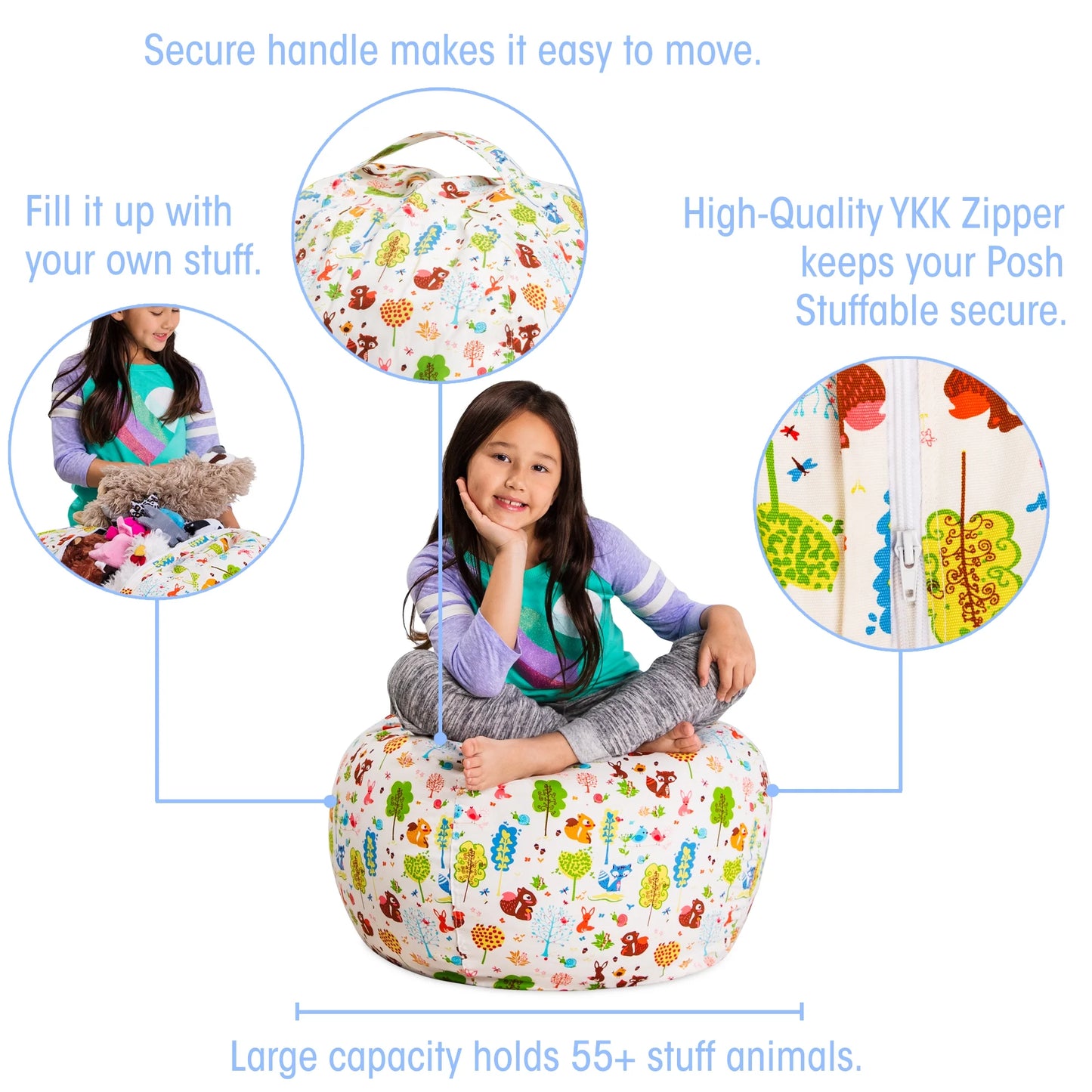 Stuffable Organizing Cover Only, Canvas, Kids,2Ft, Animals Forest Critters