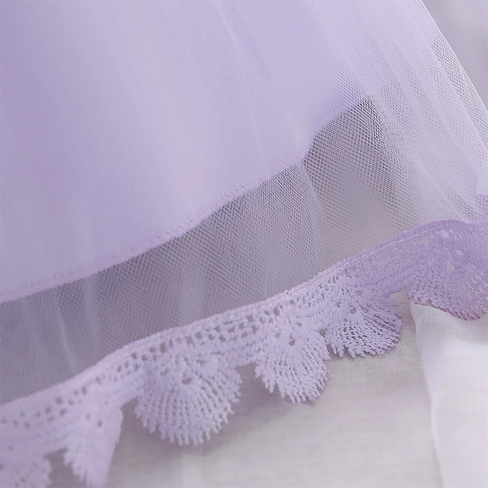 Baby Girl Flower Dress Sleeveless Lace Bowknot Princess Tulle Tutu Bridesmaid Wedding Baptism Birthday Party Prom Gown 9-12 Months Purple