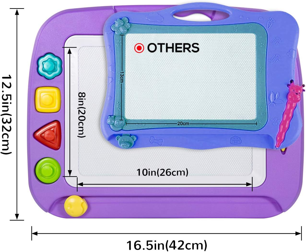 Large Magnetic Drawing Board - 4 Colors 16×13In Writing Painting Doodle Pad with 4 Stamps for Toddlers, Learning Educational Toy Etch Sketch Gift for 36+ Month Kids Girls Boys, Purple